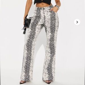 Snakeskin Print Flare Pants